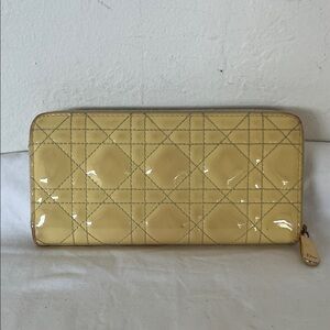 Lady Dior Patent Leather Zip-Around Wallet in Yellow
